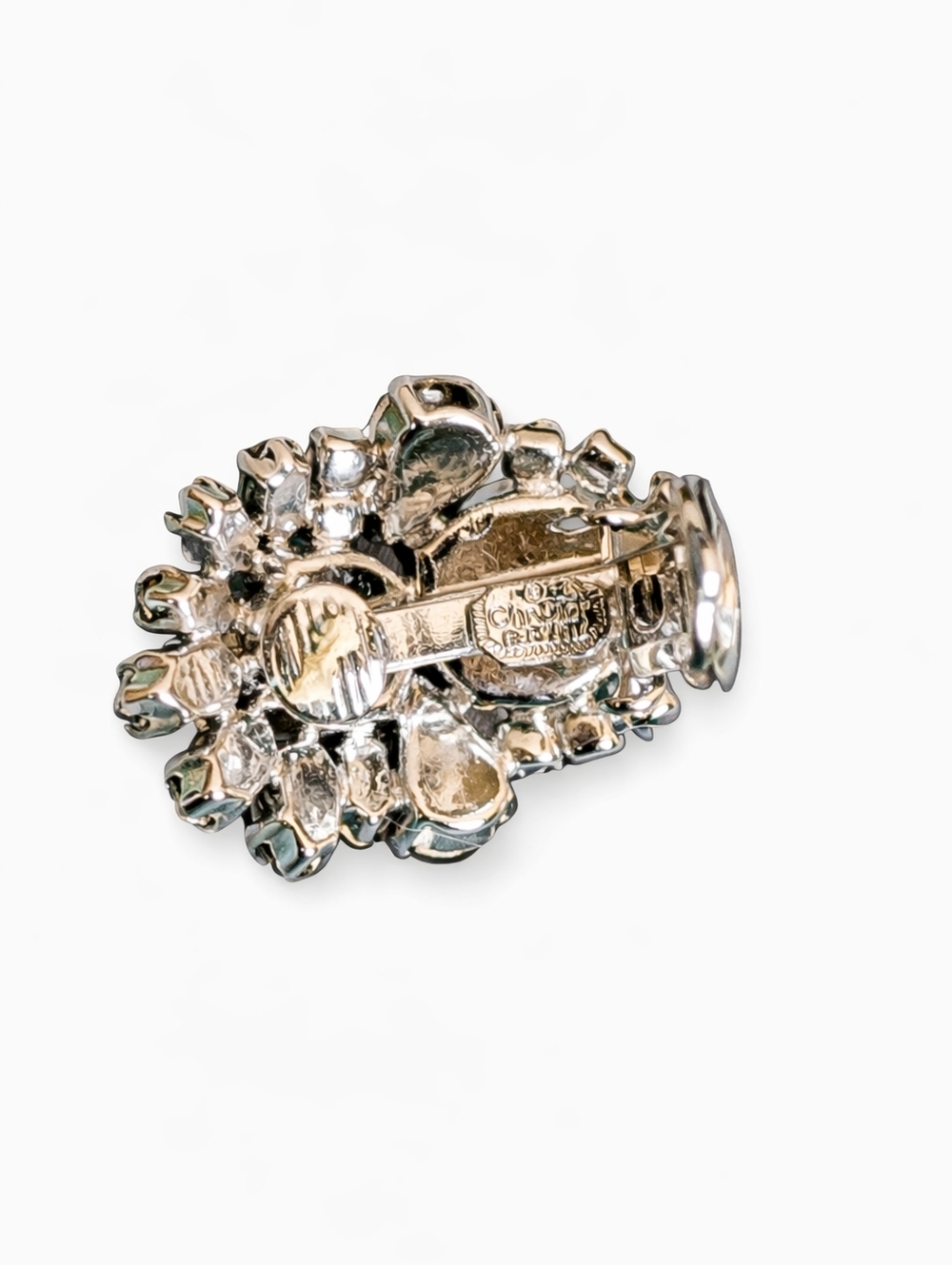 EUC Vintage Christian Dior Germany Clip-On Earrings Faux Pearl & Crystal Cluster - Picture 4 of 6